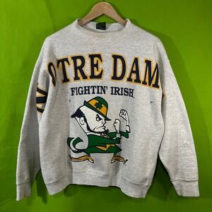 Vtg Football Notre Dame Fighting Irish Sweatshirt XL Gray Made USA Thrashed 90s